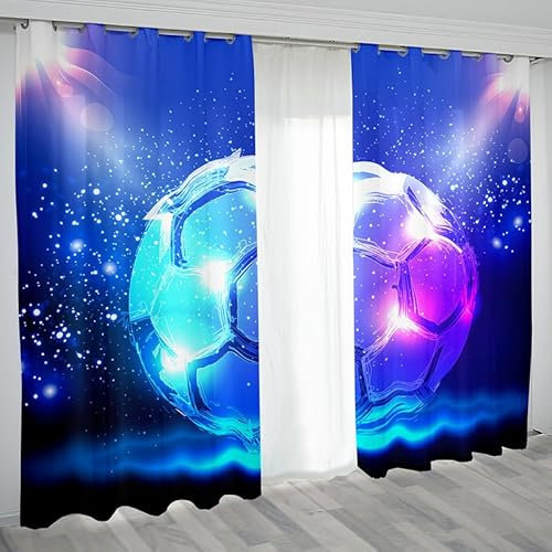 Rptidmv Vorhänge mit Ösen Fußball Vorhang Blickdicht Verdunklungsvorhänge Thermovorhang Schallschutz - Wohnzimmer Schlafzimmer Büro Deko Garten 2er Set -140 x 245 cm (B x H)