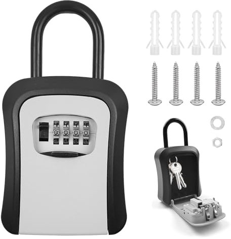 Wall Mounted Key Storage Box, Key Safe Wall Mounted, 10x4x12CM Waterproof Outdoor Key Lock Box Cabinet, Lock Box Outdoor with Resettable 4 Digit Combination for Home School Office Garage