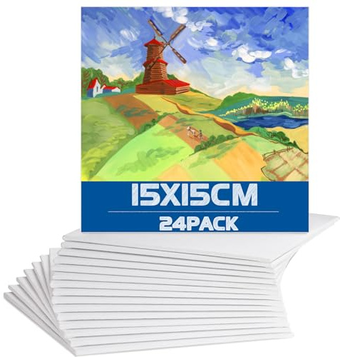LOSYHU 24 Pack Small Canvases for Painting, 15x15cm (6 x 6) Blank Canvas Panels Board, Square Pre-Stretched Painting Artist Canvas Panels for Acrylic & Oil Paint & Wet Water Art