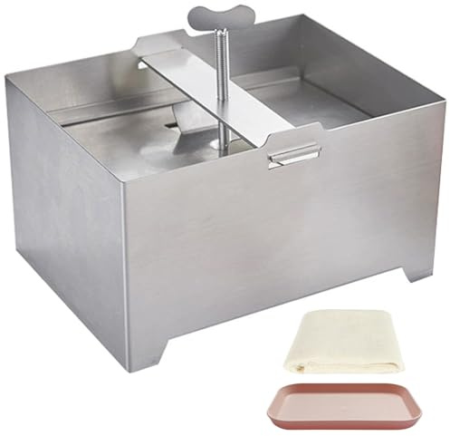 1 st tofu press 15 x 12,7 x 8,9 cm polerad tofu tillverkare i rostfritt stål med gasväv och droppbricka manuell ostpress för hushåll