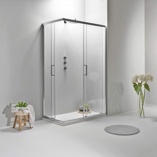 Box Doccia Angolare 70x80 cm - Cabina Doccia con Porta Scorrevole Vetro Temperato 6mm,Trasparente e Anticalcare con Profilo in Alluminio Cromato e Chiusura Magnetica - Facile da Installare e Pulire
