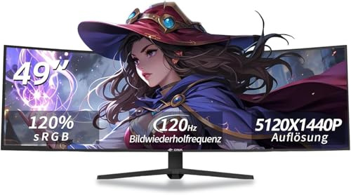 CRUA 49 Pouces Écran PC d'ordinateur de Jeu 1500R Ultra-Large incurvé, DFHD（3840x1080） 165Hz/144Hz, 1MS, FreeSync, 120% sRGB, Moniteur réglable en Hauteur, HDMI*2、DP*2, VESA 75 * 75mm-Noir