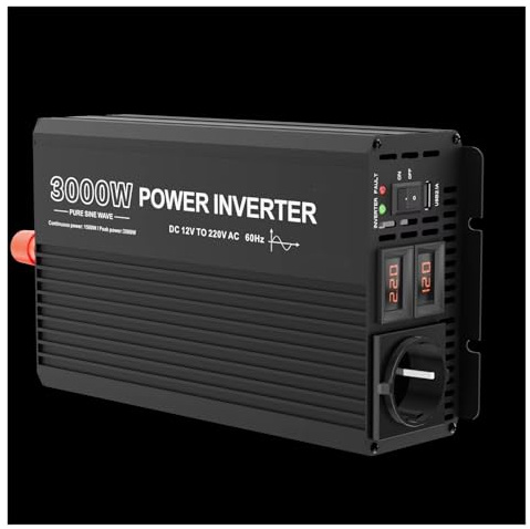 Convertisseur Pur Sinus 12 V 220 V 6000 W 5000 W 4000 W 3000 W Convertisseur 50 Hz CC vers CA 24 V 230 V Transformateur Tension Sinusoïdal Pur Prise Européenne Voiture Onduleur(3000W-12V-220V-50HZ)
