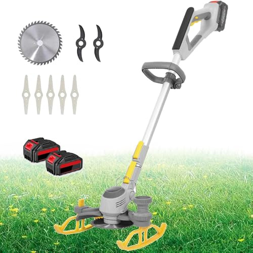 GAYAYAS Desbrozadora inalámbrica multifunción Recargable para césped, bordeadora eléctrica para jardín, con 2 baterías y Cargador rápido, para césped, Patio y jardín