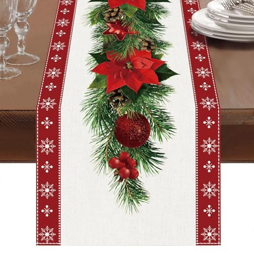 Tischläufer Weihnachten Tischdecke Weihnachtsdeko Tisch Innen Weihnachtstisch Deko Weihnachtstischläufer Rot Weihnachtsläufer 180 cm Weihnachts Tischdeko Modern Weihnachtstischdecke Läufer