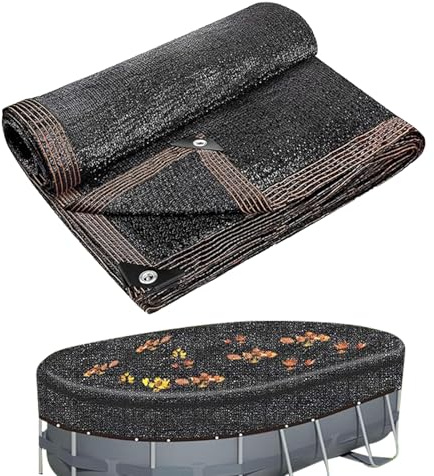 Red de piscina ovalada de malla fina, cubierta para piscina con ojales metálicos y borde reforzado, lona de red para proteger contra las hojas para jardín, hotel y piscina al aire libre, color negro