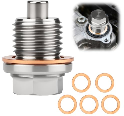 OIHCAZ M14x1.5 Magnetic Oil Drain Plug, Stainless Steel Sump Drain Nut Bolt Oil Plug Replacement Sump Plug Washer with 5PCS Copper Crush Washer for Cars Motorcycles