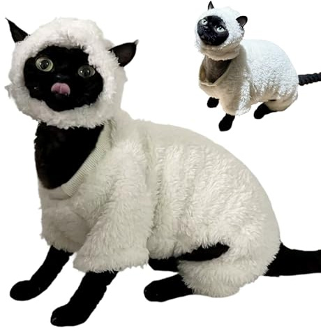 Cat Halloween Costume Cotton Lamb Cosplay Sheep Clothes for Devon Rex Small Dogs Boy Girl Pets Cute T-Shirt Coat Outfits Fall Sweaters Winter Costumes (Medium, Sheep)
