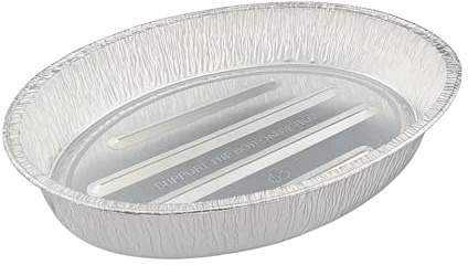 1 x Large Oval Aluminium Foil Roasting Tray 44 x 33 x 7.5cm | Heavy Duty Disposable Turkey Roasting Pan for Oven, BBQ & Grilling | Deep Foil Roaster Tray for Cooking & Catering