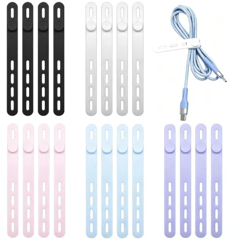 20pcs Cable Ties, Reusable Silicone Data Cable Organizer, 5 Colors | for Cables Management and Fastening Cords Wires, Durable Storage Solution for Home and Office