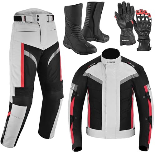 Mens Motorbike 2 Piece Suit Cordura Motorbike Jacket and Trousers with leather Gloves CE armoured Waterproof protective Gear With Motorbike boots