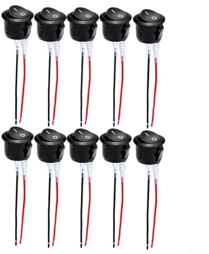 Yuanpgky Lot de 10 interrupteurs à bascule noirs de 20 mm, 6 A/220 V, 2 broches pré-câblées pour intérieur de moto, voiture et bateau, contacts en cuivre, panneau encliquetable