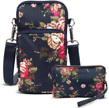 Hittriu Women's Crossbody Phone Bag & Long Wallet Set, Phone Shoulder Bag with 3 Zipped Pockets and and Adjustable Strap