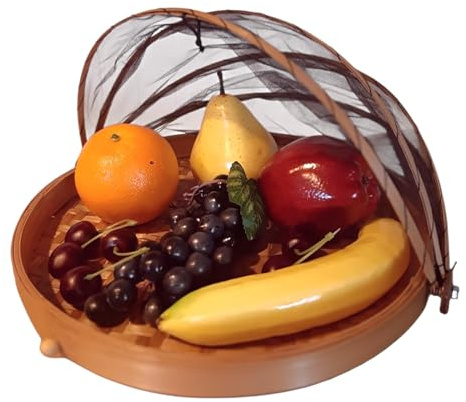 Générique Cloche à Fromage, Fruits 25 cm en Bambou, Garde Manger Artisanal Rond,Filet Noir Pliable