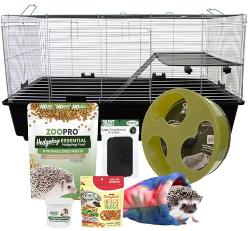 Exotic Nutrition Hedgehog Home & Starter Package - Includes Durable Cage, Exercise Wheel, Healthy Food, Natural Treat, Multi-Vitamin & Hideout