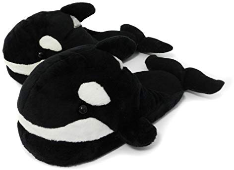 Novelty Animal Slippers for Men Women Ladies Whale Shark Fish Slippers (4/6 UK Women, Black Whale)
