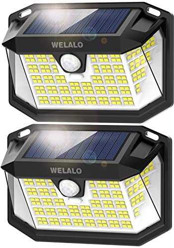 WELALO Solar Security Lights, 188 LED Solar Motion Sensor Lights, IP65 Waterproof Solar Lights Outdoor Garden, 3 Modes PIR Solar Powered Wall Lights for Outside Garden Fence Door Yard (2 Pack)