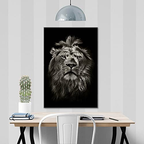 banjado® Glas Bild 60x90cm mit Motiv Löwe Porträt als Wandbild für Wohnzimmer/Küche/Büro - Wohnzimmer Bild aus ESG Sicherheitsglas kratzfest mit geschliffenen Kanten - Glasbild groß als Wand Bild