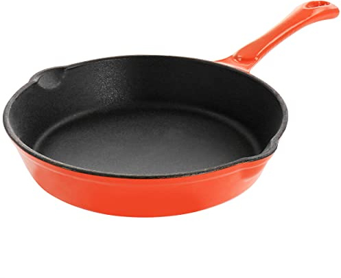 Megachef Enameled Round 8 Inch PreSeasoned Cast Iron Frying Pan in Orange, MCCE-8