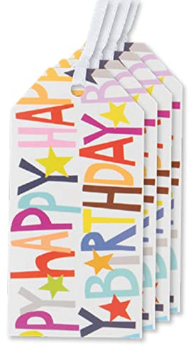 Glick Luxury Gift Tags, Pack of Four Happy Birthday Multicoloured Gift Tags, MTPS117