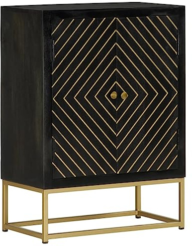 vidaXL Sideboard mit 2 Türen Schwarz Gold 55x30x75 cm Massivholz Mango