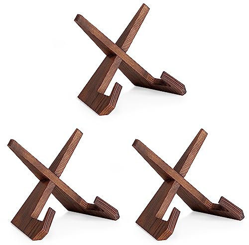 ANBOXIT Support Assiette Decorative, Porte Assiette, Support Assiette en Bois, Presentoir Livre Cadre Photo de Table, Mini Chevalet - 16,6 cm (3 Pièces)