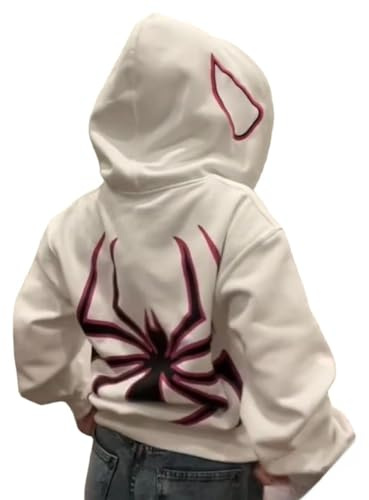 ZENMANCHEN Y2k Hoodie Men Women Spider Full Zip Hoodie Y2k Jacket Hip Hop Aesthetic Graphic Hoodies Gothic Emo Grunge Hoodie White
