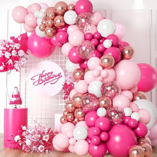 Luftballons Girlande Pink Rosa, 114 Stück Ballon Girlande Set mit Größen Latex Roségold Hot Pink Ballons für Mädchen Frau Geburtstag Hochzeit Party Deko