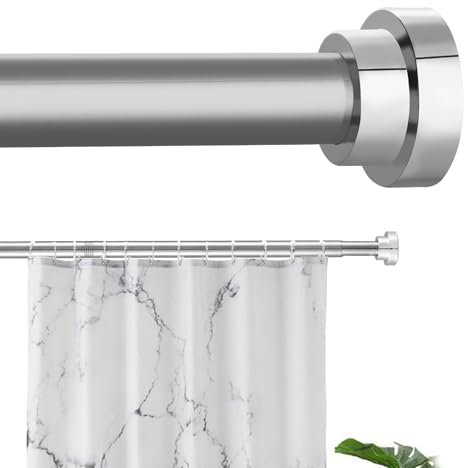 Silberne Duschvorhangstange, Ausziehbare Vorhangstange ohne Bohren 76-164cm, 25mm Durchmesser Gardinenstange für Schrank, Bad, Fenster, Türen