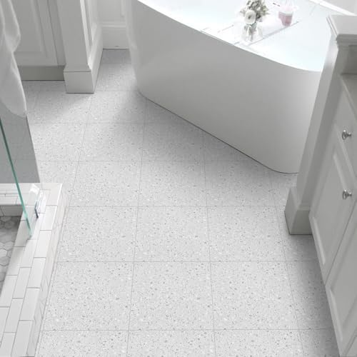 Peel and Stick Floor Tiles, Vinyl Flooring Grey and White Terrazzo Effect Floor Tiles Self Adhesive for Bathroom Kitchen Living Room, Waterproof 30cm x 30cm (10 PCS)