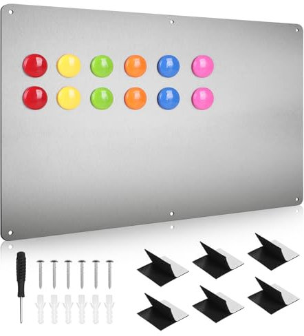 DBREAKS Tableau Magnétique Mural, 42x30x0.08cm Plaque Magnétique, Tableau Aimanté, Tableau Magnetique, Metal Tableau Magnetique Avec 12 Aimants，Pour les Cuisines, Bureaux(Argent)