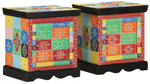 vidaXL Sängbord 2 st flerfärgad 40x35x45 cm mango i massivt trä, sängbord, nattduksbord, sängbord, sängbord bord, sängskåp, sängbord