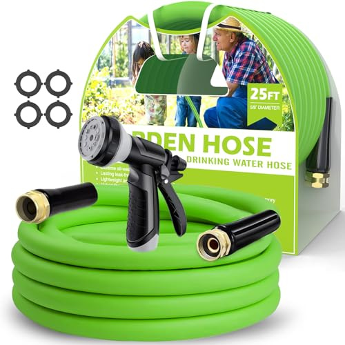 Lefree Garden Hose, 25FT Flexible Water Hose with 10 Function Nozzle, Heavy Duty, Sturdy, Drinking Water Safe, All-weather, Outdoor Hose with Kink Resistance, Burst 600 PSI