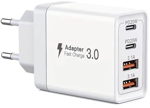 USB C Ladegerät, 40W 4 Ports Mehrfach Ladegerät mit USB-C und USB-A, Schnellladegerät PD 3.0 Power Adapter Netzteil kompatibel mit Phone 17/16/15/1413/12/11 Pro Max/XS/XR/X8/7/Samsung/Tablet/Handys