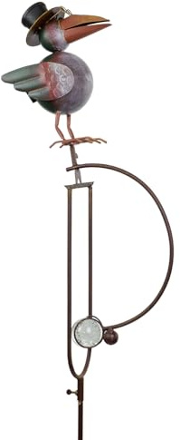 Moritz Gartenstecker Vogel 150 cm bunt – Windspiel Metall Balance beweglich | Solofigur mit Zylinder und Brille, handbemalte Glaskugel-Optik, Terrasse Balkon Vorgarten, Frühling bis Herbst, Geschenkidee
