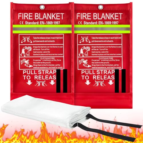 2 Pack Löschdecke für Küche 160x180 Feuerlöschdecke für Zuhause für küche große Löschdecken Aus Glasfasergewebe Gemäß 2 Feuerlöschdecke DIN EN 1869:2019, Geeignet Zum Löschen Von Fettbränden Geeignet