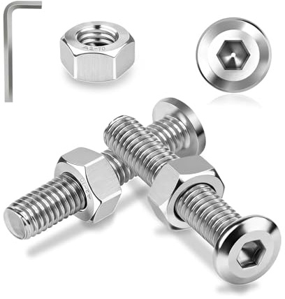 Ecitruz 30 uppsättningar skruvar rostfritt stål M6 x 50 mm platt huvudskruvar insexskruv och muttrar set linshuvudskruvar A2 V2A helgängade sexkantskruvar med muttrar för gör-det-själv möbelskruvar