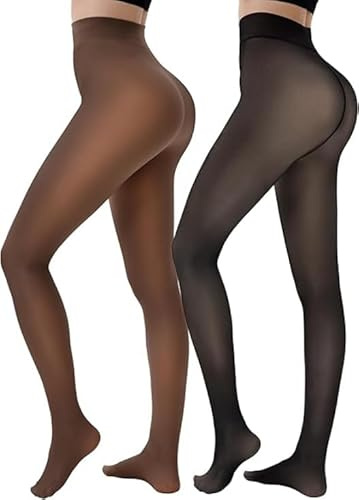 SNDE 2 par termostrumpbyxor dam vinter falska genomskinliga magkontroll termostrumpbyxor, hög midja varma tjocka fleecefodrade leggings, L-XL