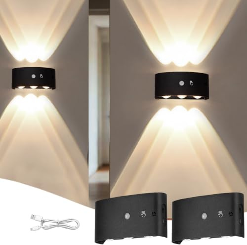 YOUYIKE 2 Piezas Aplique Pared Interior con Sensor de Movimiento, 7 Colores RGB Magnético Recargable Sin Cable Lamparas Pared LED Luz Nocturna Dormitorio Lampara Inalambrica | 7 RGB Color Inalámbrico Fijación Magnética Recargable Lámpara de Noche de Pared