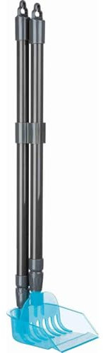 TRIXIE Kehrschaufel mit Harke - zur Entfernung von Haustier-Kot - teleskopisch längenverstellbar 57 - 102 cm - freistehend - grau/blau – 23650