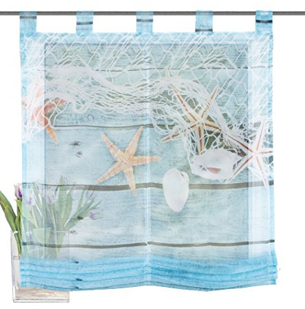 Home fashion Schlaufenraffrollo Voile Digitaldruck MARITIM, Polyester, Blau, 140 x 100 cm, 1 Einheiten
