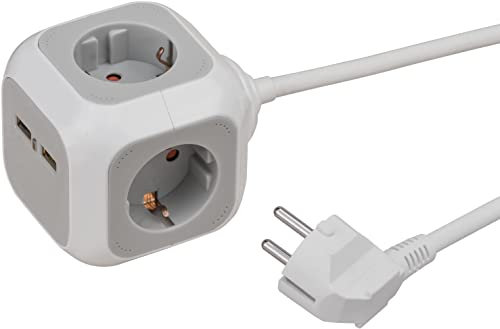 Brennenstuhl Alea-Power USB-Charger Steckdosenblock/Steckdosenwürfel 4-Fach (mit 2X USB, 1,4m Kabel und erhöhtem Berührungsschutz)