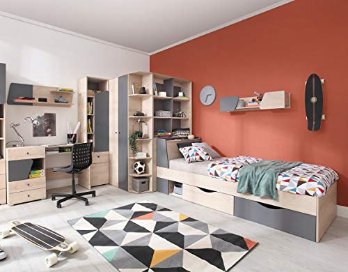 QMM TraumMoebel Jugendzimmer Kinderzimmer komplett Davis Set C Eckschrank Schreibtisch Bett 90x200 Regale