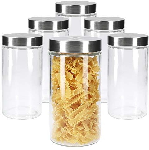 MamboCat 6tlg.-Set Vorratsglas Bera mit Edelstahldeckel Silber I Ø 11 cm I 1.7L I befüllbare Glasdosen I Runddosen I Aufbewahrungsbehälter