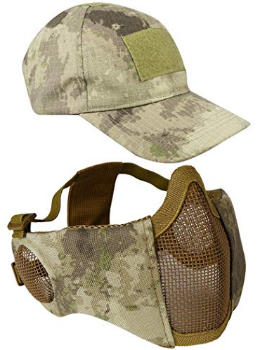 AOUTACC Airsoft Masque en maille avec protection des oreilles et casquette de baseball réglable pour CS/Chasse/Paintball/Tir (AT)