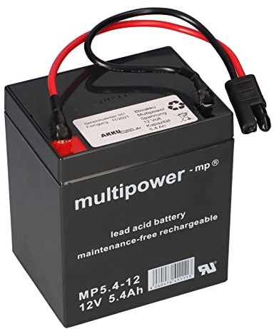 Akkuman.de Akkutechnik Vom Fachmann Multipower Batterie au plomb AGM 12 V 5,4 Ah avec prise pour tondeuse à gazon, compatible avec Sabo 43-Vario E Toro Briggs Stratton