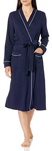 Amazon Essentials Bata Larga Ligera con Diseño Gofrado (Disponible en Tallas Grandes) Mujer, Azul Marino, M