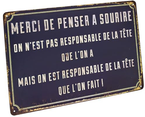 Hioni Merci de Penser à Sourire, Pancarte en Métal Panneau Poster Plaque Métallique Slogan Art Décor Vintage Pr Maison Café Pub