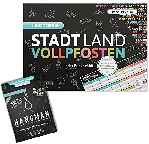 DENKRIESEN Junior Duo 2 | SLV Junior & Hangman Junior ab 9 Jahren | Zwei kindgerechte Wortspiele und Familienspiele für Reisen, Familienabende und Geburtstage.