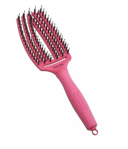 Olivia Garden Fingerbrush Care Iconic - Media - Hot Pink - Spazzola Districante in Setole di Cinghiale & Nylon per Capelli Sani e Brillanti